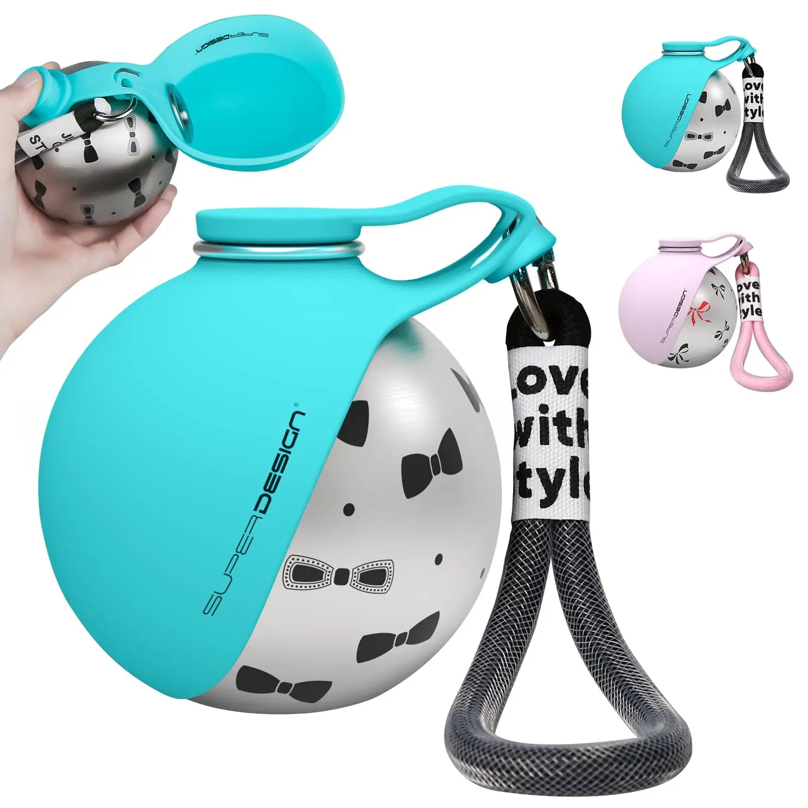 Botella de agua portátil 2 en 1 para perros — acero inoxidable y antifugas