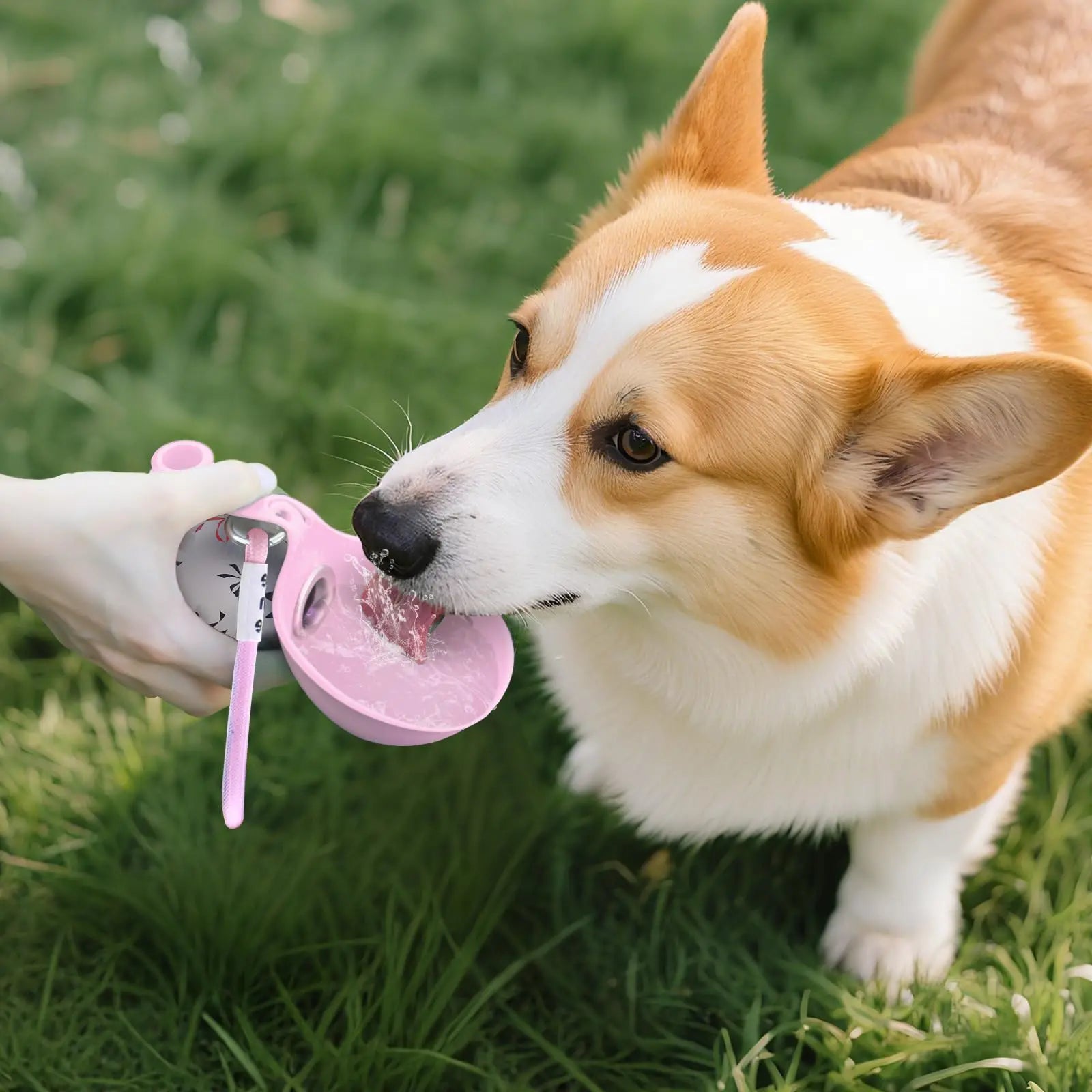 Botella de agua portátil 2 en 1 para perros — acero inoxidable y antifugas