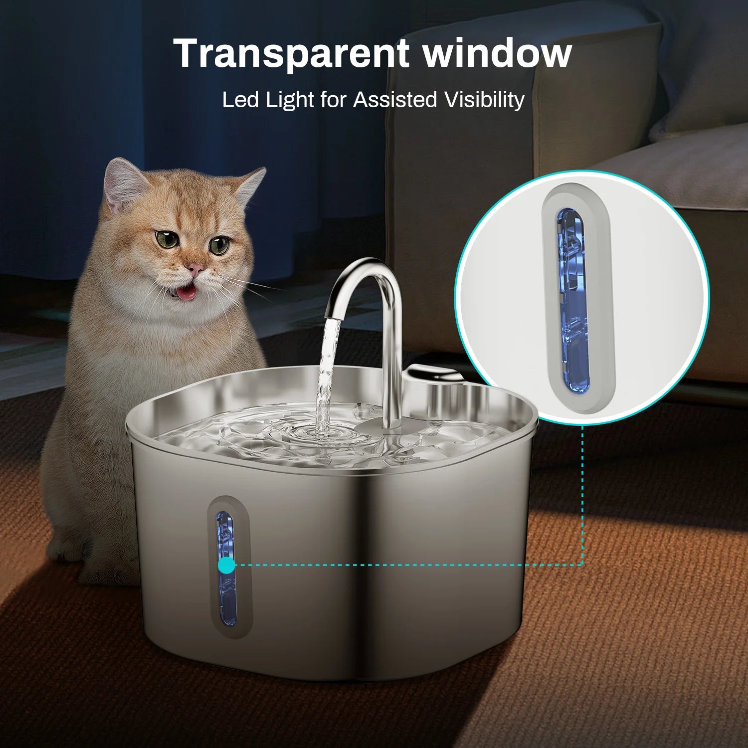 Fuente de agua automática con sensor de movimiento — acero inoxidable, 2,2 L