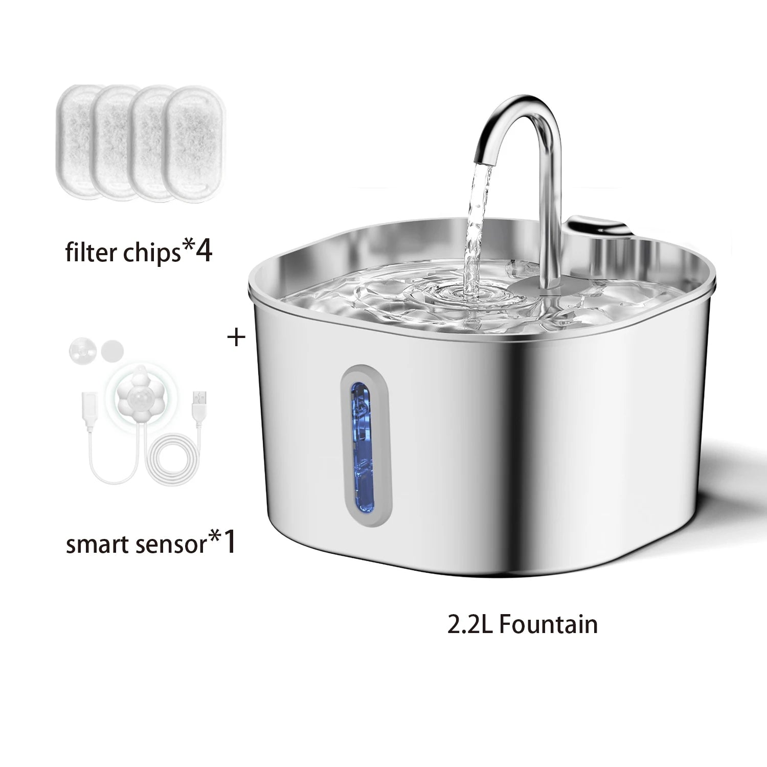 Fuente de agua automática con sensor de movimiento — acero inoxidable, 2,2 L